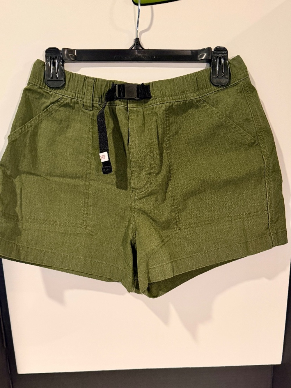 Topo Designs Women's Mountain Ripstop Belted Hiking Shorts Olive Green - Size M
